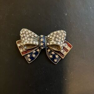 Rhinestone American Flag Bow Brooch